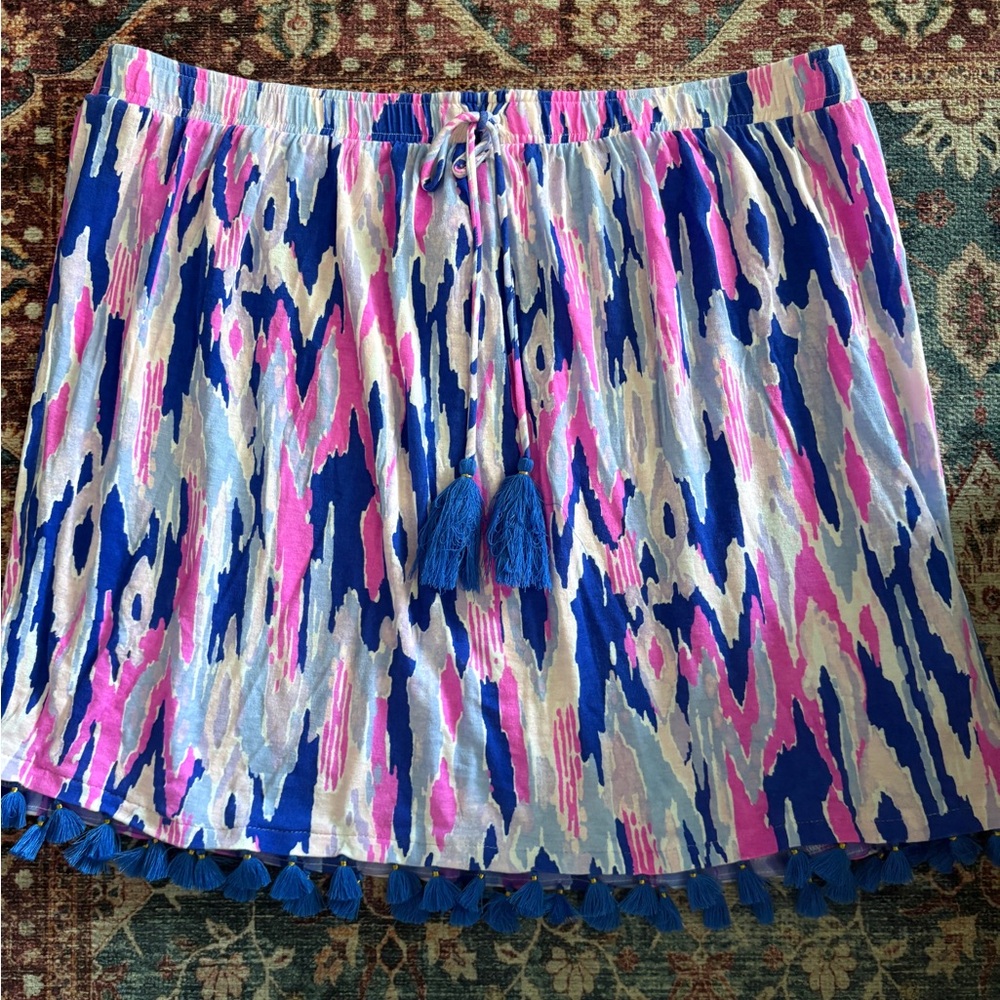 Lilly Pulitzer Blue Pink White Tassel Waist Skirt